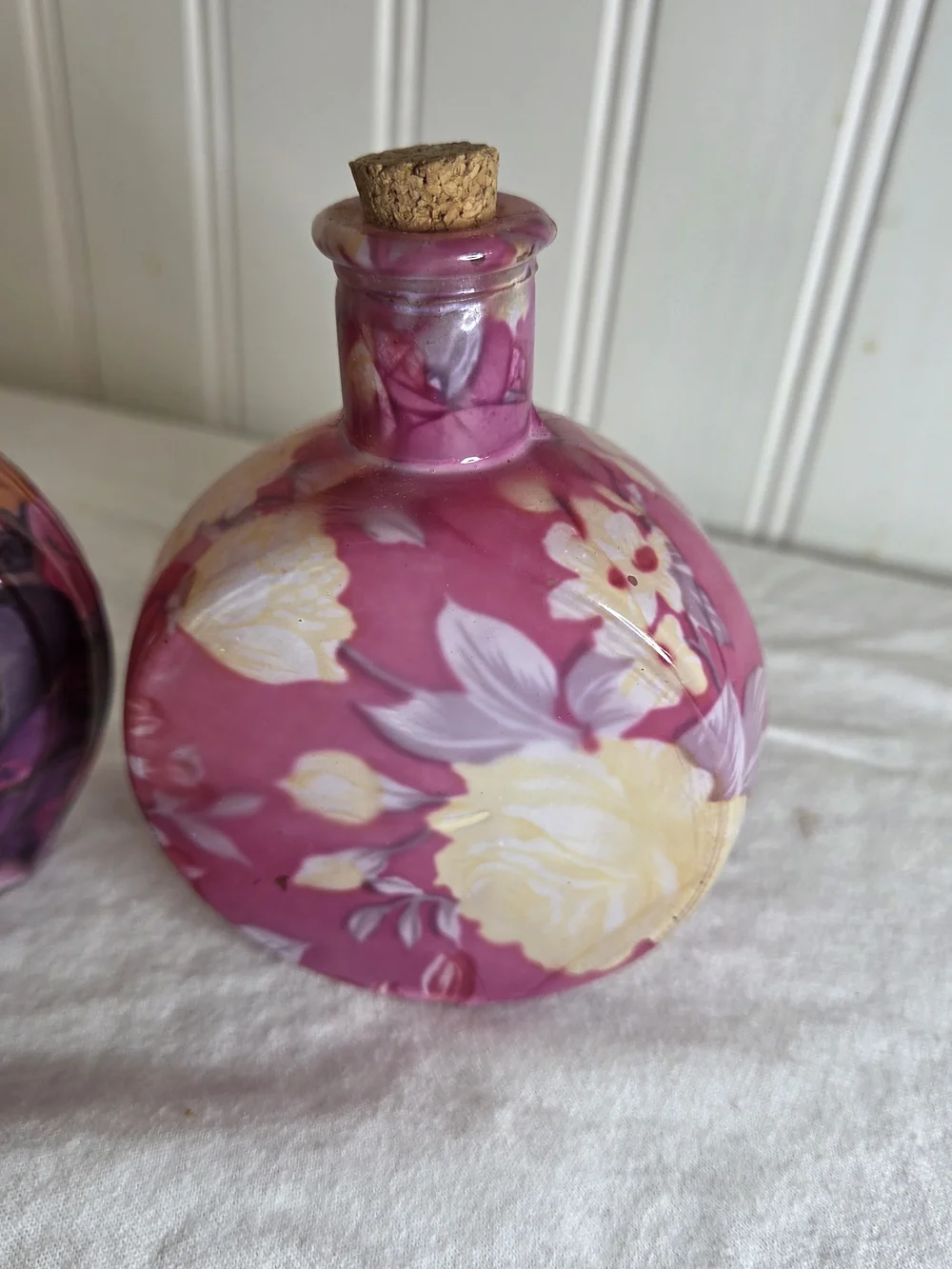 Pink Floral And Heart Glass Accent Bottle with Cork Stopper